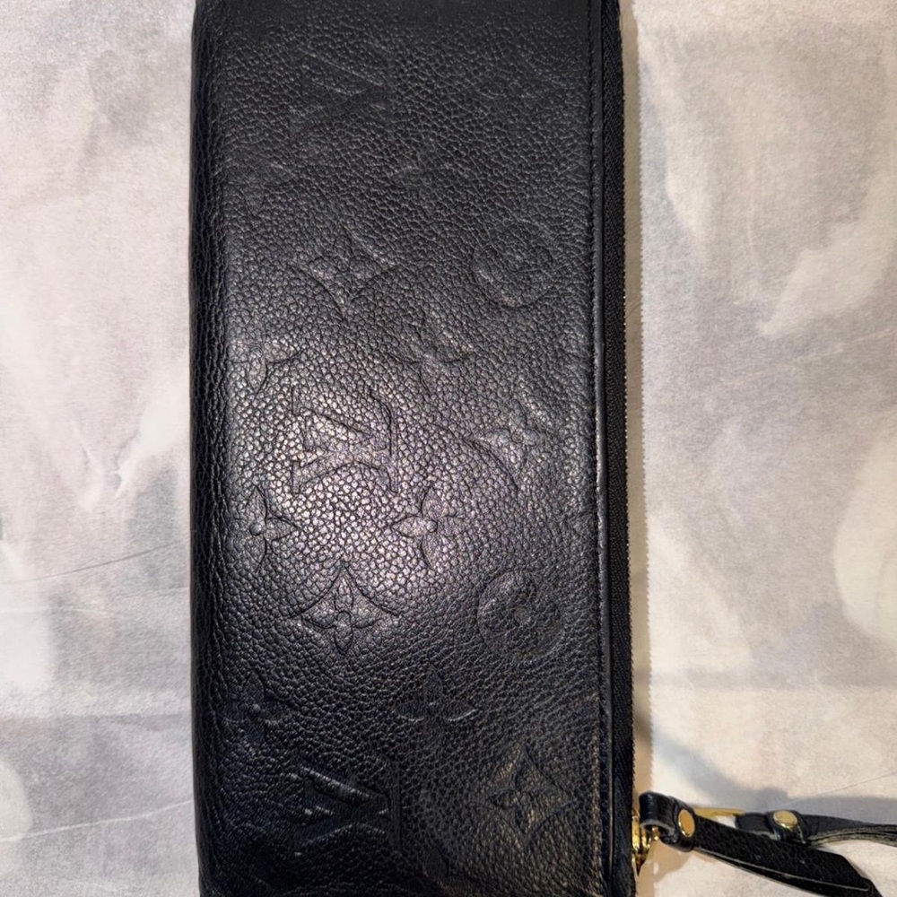 Louis Vuitton Black Leather Zip Wristlet with Gold Hardware